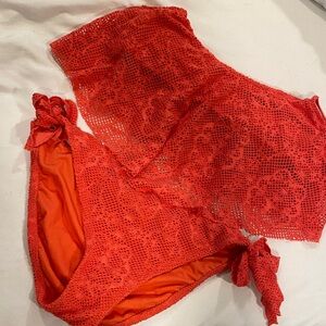 Red Crochet Bandeau Two-Piece Swim Set small top/medium bottom